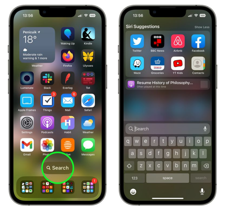 青山苹果手机维修分享升级到 iOS 16 后，如何删除主屏幕上的搜索按钮 